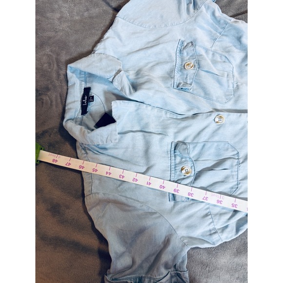 NWT Lulus Size Small Pleasant Cutie Blue Chambray Collared Midi Dress Pockets - Picture 9 of 11